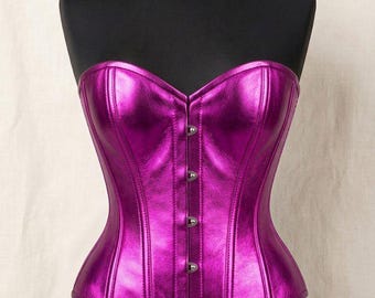 Roze korset met pvc-look | Bovenborstbustier met stalen balpen, gotische tailletrainer, burlesque korsettop