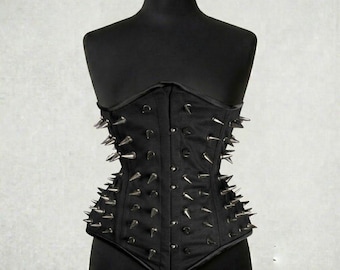 Black Spiked Gothic Corset Top, Punk Waist Cincher, Alternative Fashion