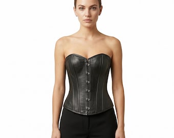 Black Leather Underbust Corset | Steel Boned Gothic Waist Trainer Shapewear