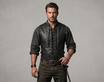 Chaleco corsé gótico para hombre, negro, con cordones, varillas de acero, entrenador de cintura, estilo motero steampunk.