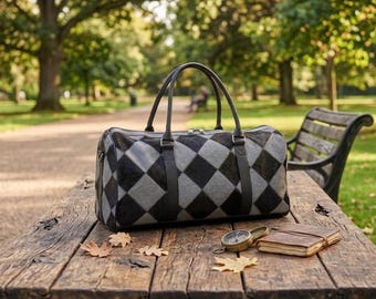 Borsa da viaggio grande in pelle di vacchetta grigia, borsa da weekend/pernottamento in pelle di vacchetta, borsa patchwork in vera pelle