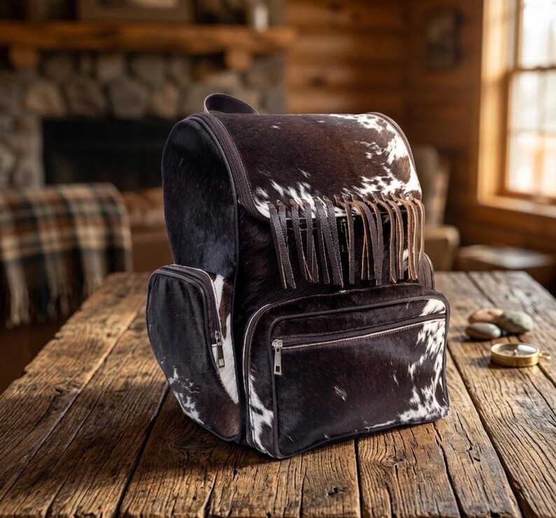 Cowhide Backpack Bag | Leather Frill Back Pack Western Boho Bags ...