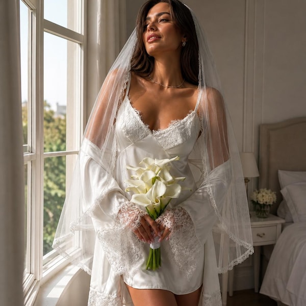Bridal Sleepwear Set: Elegant Wedding Morning Robe & Nightgown with Lace - Perfect Honeymoon Gift