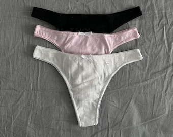 Set of 3 Cotton Panties - Cozy Sort Thongs for Women - Comfortable Everyday Underwear - Perfect Gift for Her