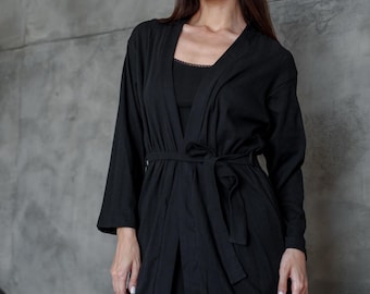 Cozy Black Cotton Robe & Nightgown Set - 4 Colors Available - Perfect Gift for Her