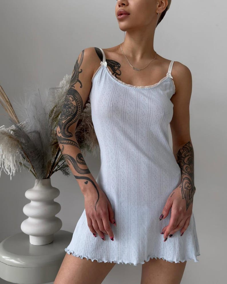 Camisón corto de algodón rosa - Ropa de dormir acogedora y coqueta - Regalo perfecto para ella Azul