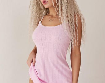 Pink Cotton Short Nightgown - Cozy Coquette Sleepwear - Perfect Gift for Her