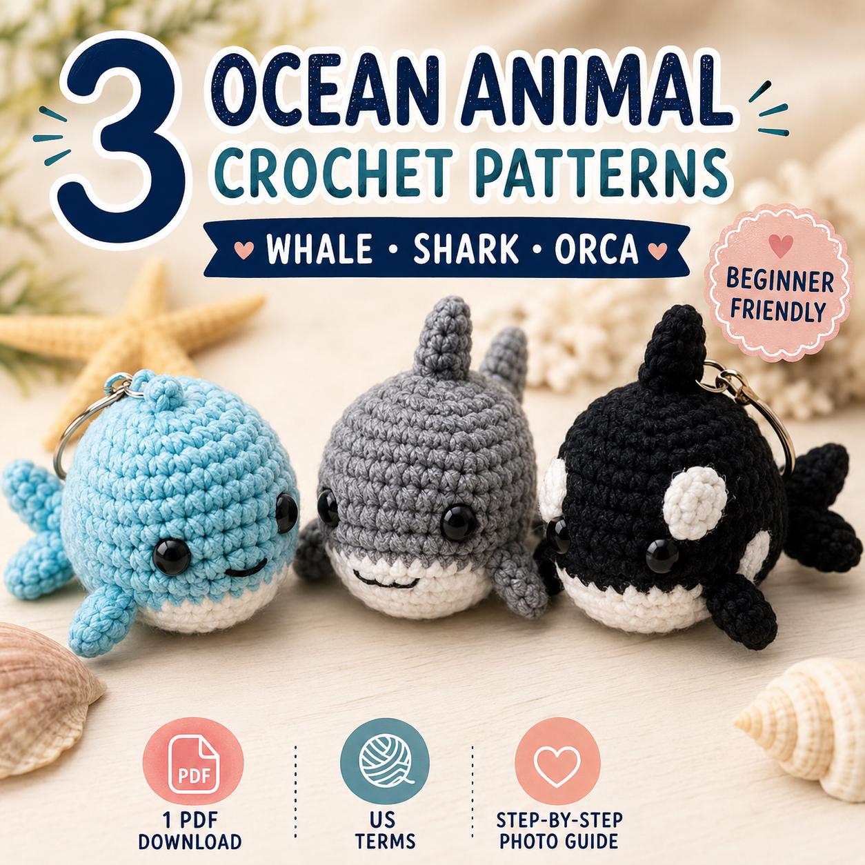 25 Whale Shark Crochet Patterns for Ocean-Loving Makers 6 Whale Shark Orca Ocean Animal Amigurumi Keychain Beginner