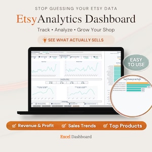 Plantilla de Excel para el panel de análisis de Etsy / Seguimiento de ventas, ganancias y palabras clave (descarga digital)