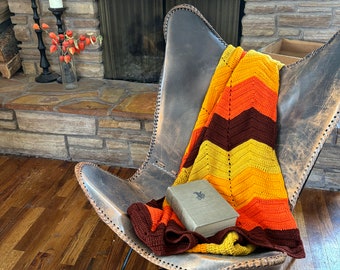 Groovy chevron crocheted throw blanket, 70's style, hippy boho decor, retro, vintage blanket,  zig zag, afghan, knitted