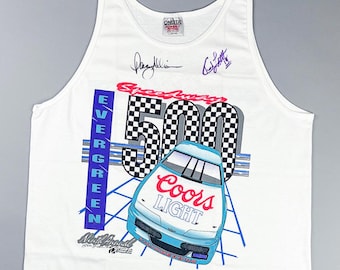Vintage Nascar T-Shirt | Autographed 90's Coors 500 Tank Top, Davey Allison, Chad Little
