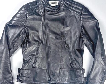 Vintage Leather Motorcycle Jacket, Classic Black Moto Coat