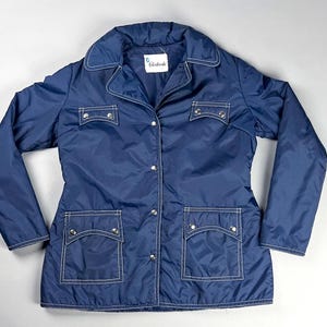 Vintage Women's Jacket | 70's Navy Blue Insulated Winter Nylon Jacket