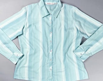 Vintage Striped Button-Up Pajama Shirt, Women's Casual Top