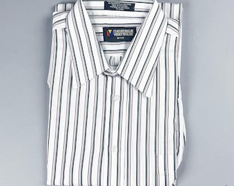 Camisa de vestir Oxford de rayas blancas estilo años 80 para hombre / Nueva sin usar / Talla grande