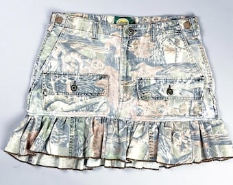 Ruffled Camo Mini Skirt with Multi Pockets, Reworked Cabela's Cargo Pants