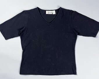 90s Black Cotton V-neck Tee - Casual Corner - Size XL - Etsy