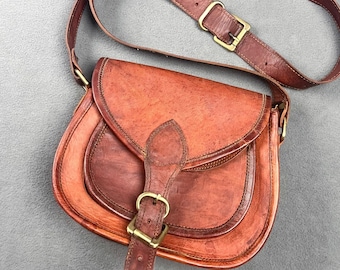 Vintage 70's Leather Saddlebag Purse