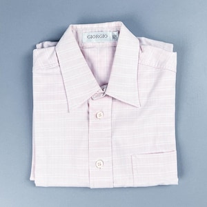 Men&#39;s Button Down | Vintage 80&#39;s Pink Plaid Long Sleeve Oxford Style Tailored Suit Shirt, Short Sleeve | Deadstock | Size Small