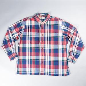 Vintage Plaid Shirt | 80's Men's Blue, Red Button Down Long Sleeve Shirt, Lightweight | Size Extra Large