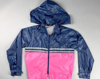 Two Tone Windbreaker | Vintage 90's Pink & Navy Blue Zip Up Women's Packable Coat| Size Small