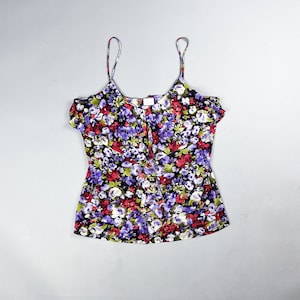 Floral Tank Top | Vintage Y2K Ruffled Camisole Tank Top | Size Large