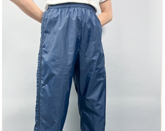 Nylon Track Pants | Vintage 90's Navy Blue Zip Away Athletic Windbreaker Pants | Size Small