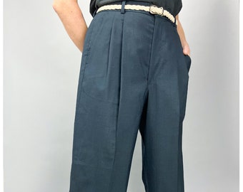 Vintage Pleated Trousers | 90's Midnight Blue Men's Suit Pants | Size Extra Large 35" Waist