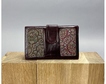 Vintage Ikat Wallet | 80's Leather Foldover Wallet with Paisley Patterned Fabric Panels