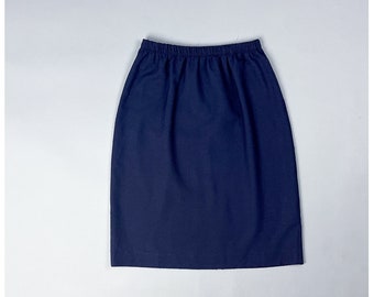 Navy Mini Skirt | Vintage 90's Navy Blue Short Rayon Blend Pencil Skirt with Elastic Waist | Size Small