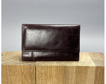 Portefeuille en cuir vintage | Petit portefeuille pour homme en cuir fin marron foncé des années 70