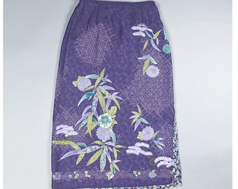 Floral Slip Skirt | Y2K Vintage Purple Floral Floaty Reversible Midi Skirt with Elastic Waist | Size Small to Medium