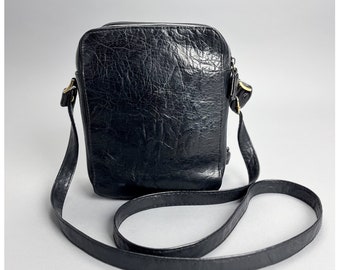 Vintage Crossbody Bag | Vintage 90's Black Vinyl Wallet Purse Shoulder Side Bag with Adjustable Strap