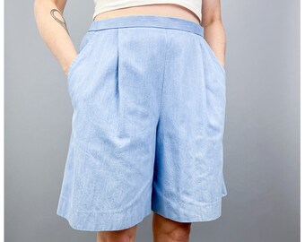 Vintage Jean Shorts | 80's High Rise Light Blue Women's Pleated Shorts | Size Medium