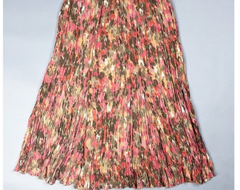 Crinkled Maxi Skirt | Y2K Abstract Splotchy Patterned Flowy Long Skirt with Elastic Waist | Size Large