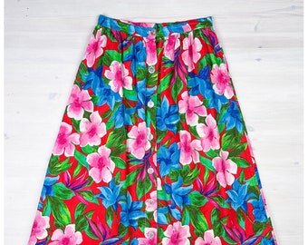 Vintage Hawaiian Hibiscus Flower Skirt / Floral Tropical Print - Etsy ...