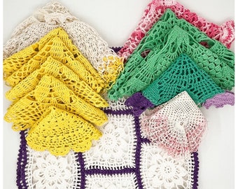 Vintage Doilies Lot | Crochet Dolies Bundle of 12 Pieces | Bright Colours Theme | Yellow, Pink, Green, Purple