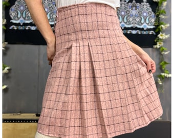Jupe à carreaux rose | jupe courte plissée avant vintage des années 90 | Taille moyenne 30"