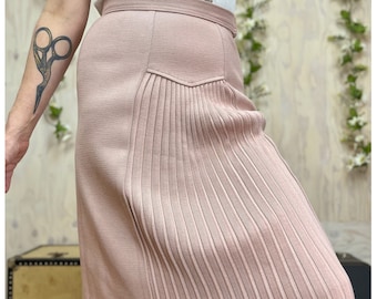 Pink Pleated Skirt | Vintage 80's Dusty Rose Knit A-Line Skirt with Pleats | Size Small 28" Waist