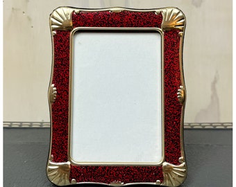Art Deco Frame | Vintage 80's Small Metal Picture Frame | Red & Gold Table Top Frame