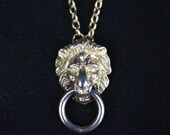Baroque Gold Necklace, Lion Head Door Knocker Pendant, Long Layering Necklace