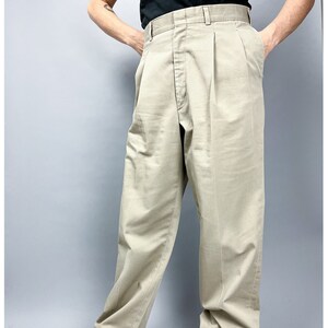 Pleated Chino Pants | Vintage 90's Khaki Beige Men's Trousers | Size Medium 33" Waist