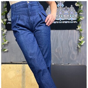 Vintage Pleated Jeans 80's High Rise Pleated Front Dark Denim