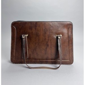 porte-documents vintage | Grand sac à main pratique en vinyle marron des années 70 pour femme