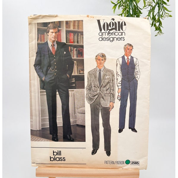 Vintage Sewing Pattern Vogue 2585 | Men's Vest by Designer Bill Blass  | Size 38