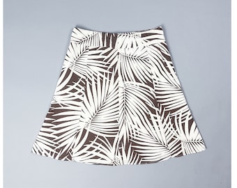 Tropical Patterned Skirt Vintage Y2K Brown White Palm Leaf Print A-Line  Midi Skirt Size Medium - Main Image