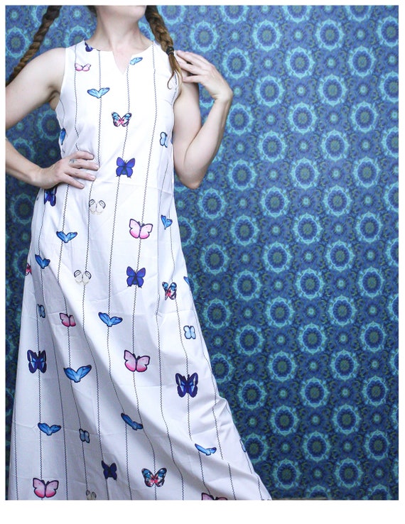 70's Butterfly Nightgown Vintage Butterfly Patterned Etsy