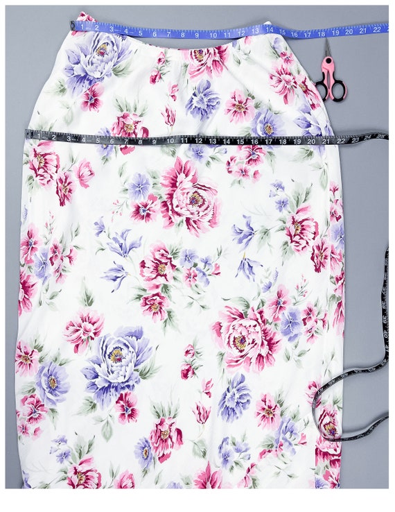 Floral Slip Skirt | Vintage 90's Bias Cut White R… - image 6