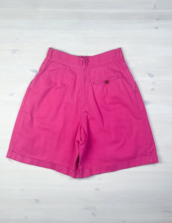 Pink Pleated Shorts | Vintage 80's High Rise Hot … - image 9