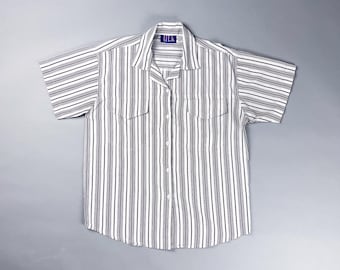 Vintage Striped Short Sleeve Button-Up Shirt, Women's